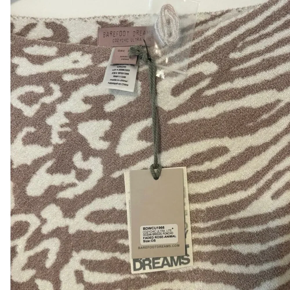 NWT Barefoot Dreams CozyChic Ultra Lite Ocean Breeze Poncho Faded Rose Animal OS - Picture 5 of 7